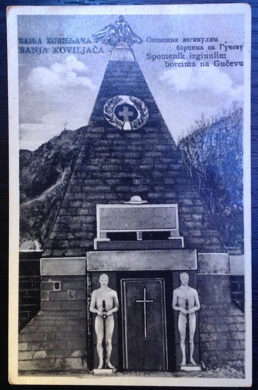 Spomenik na Gučevu, stara razglednica, oznaka 1947