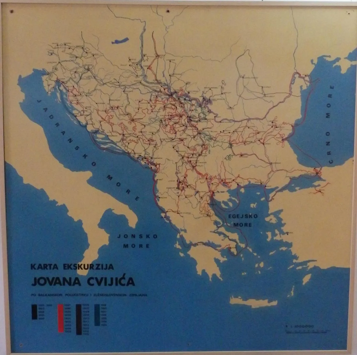Karta naučnih ekskurzija Jovana Cvijića na Balkanu