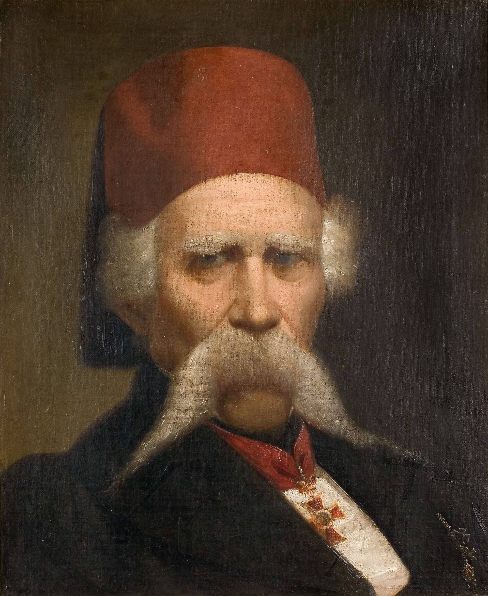 Portret Vuka Karadžića sa fesom i dugim brkovima, delo Aksentija Marodića iz 1863.